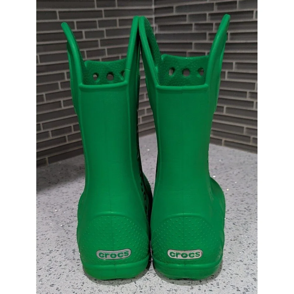 Crocs Green Kids Handle It Rain Boot Rainboot Wellies Galoshes Boy Girl Size 1